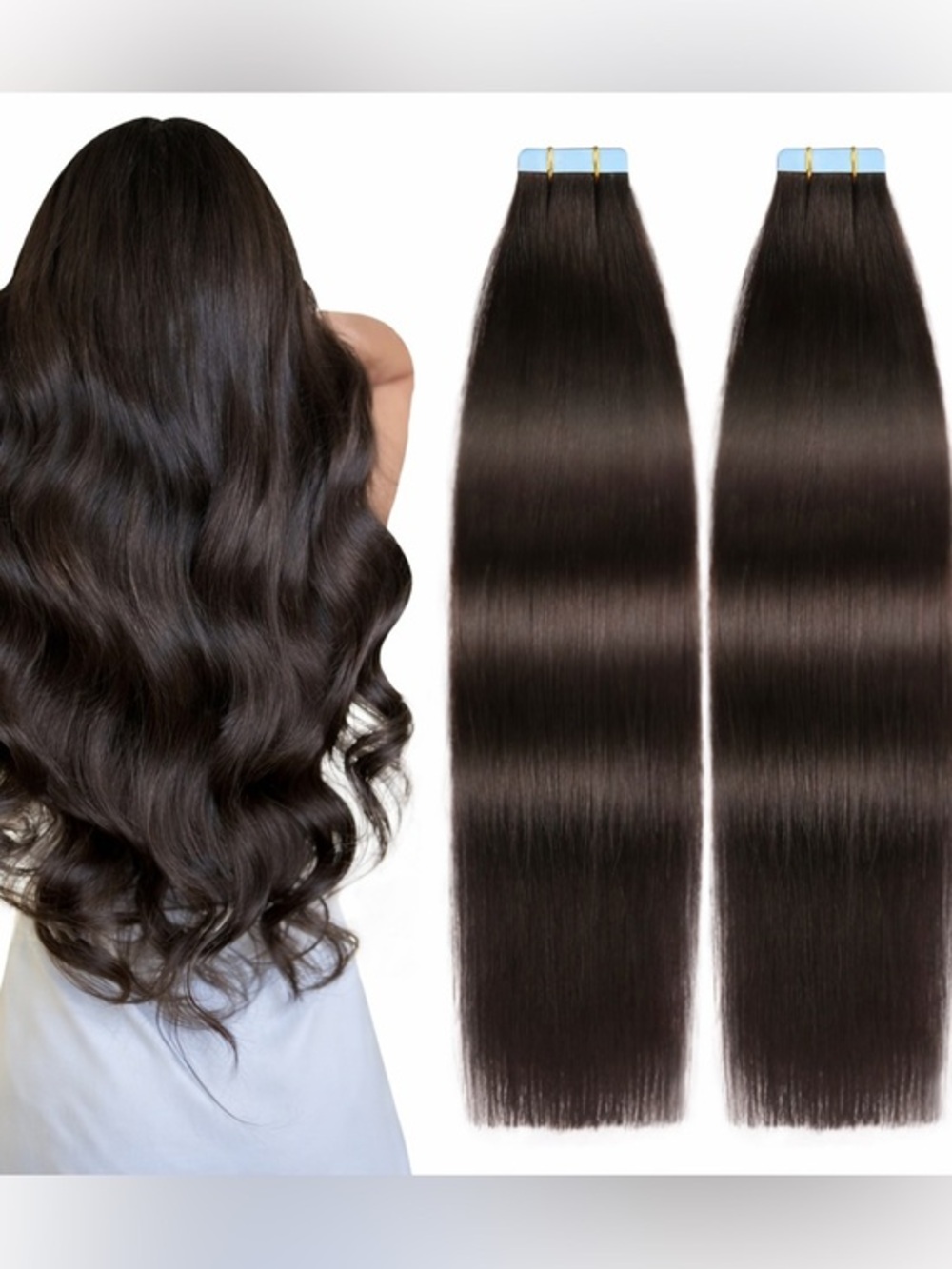 20” Tape-in Hair Extensions – Natural Black – 100% Remy Human Hair – 20 pcs